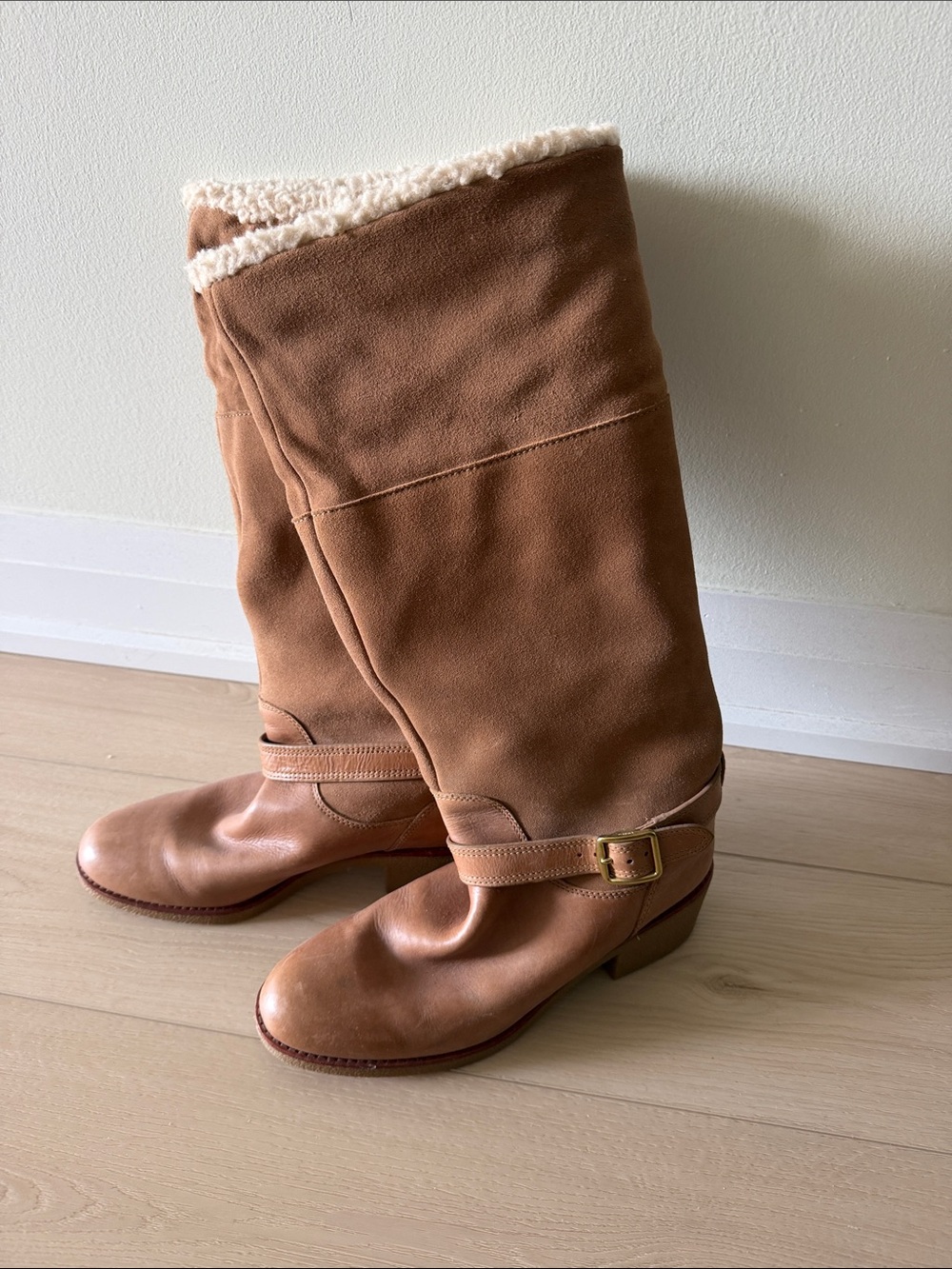 Coach parks Women's Tall Shearling-Lined Leather Riding Boots - Tan